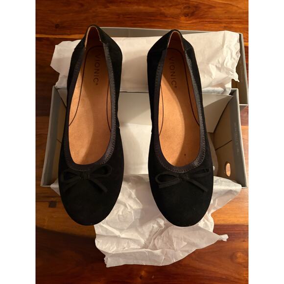 New Vionic Black Suede Ballet Flats with Bow Detail - Liliana 9.5 M - Picture 7 of 8